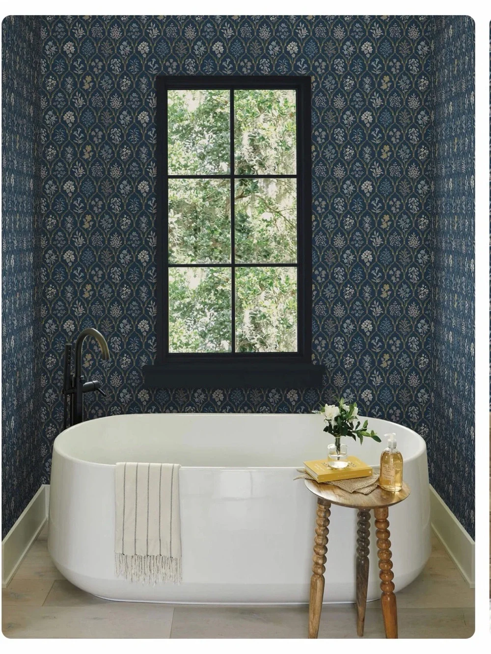 Rifle Paper Co. Hawthorne Trellis Wallpaper — Navy, Gold & Light Blue